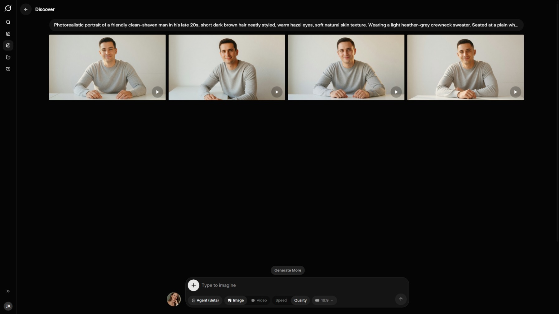 Grok Imagine Image Mode UI showing four generated character variations