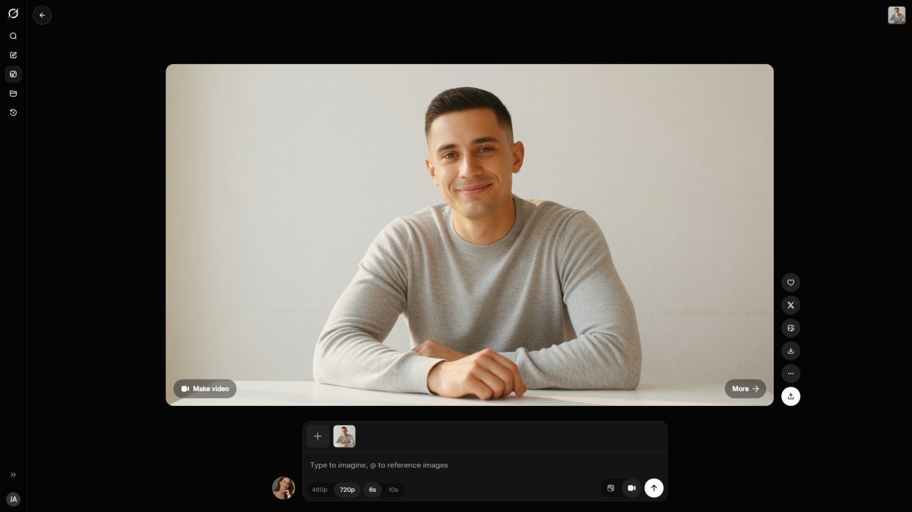 Grok Imagine Video Mode UI with resolution and duration settings highlighted